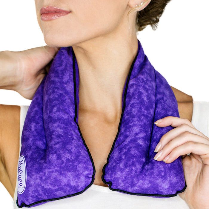 MyCare Microwavable Neck Wrap purple front lifestyle view