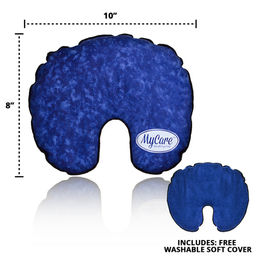 MyCare blue Hot Compress Face Mask with washable cover and dimensions